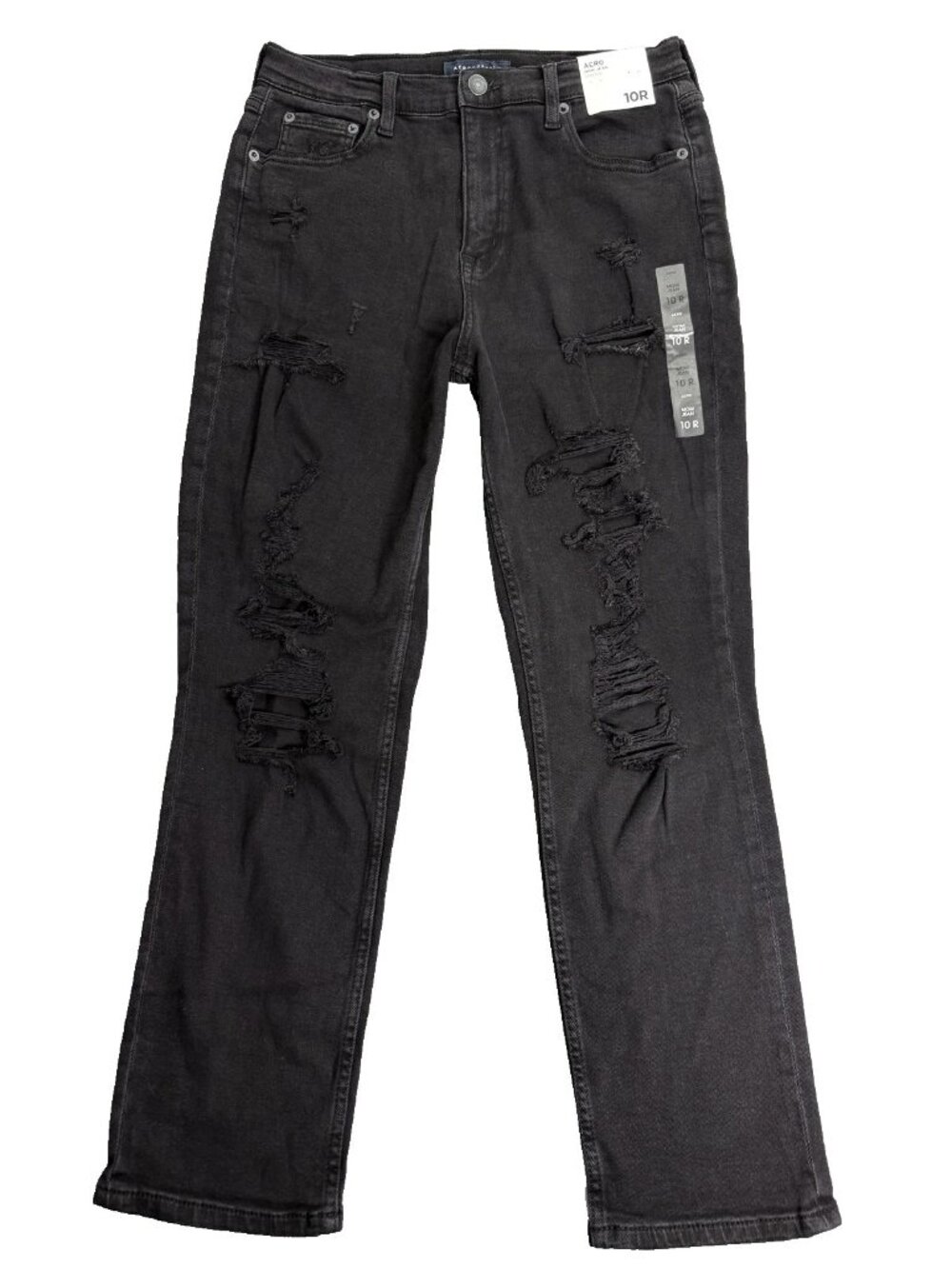 Aeropostale Mom Jeans Womens 10R Black High Rise Distressed Ripped Grunge NWT